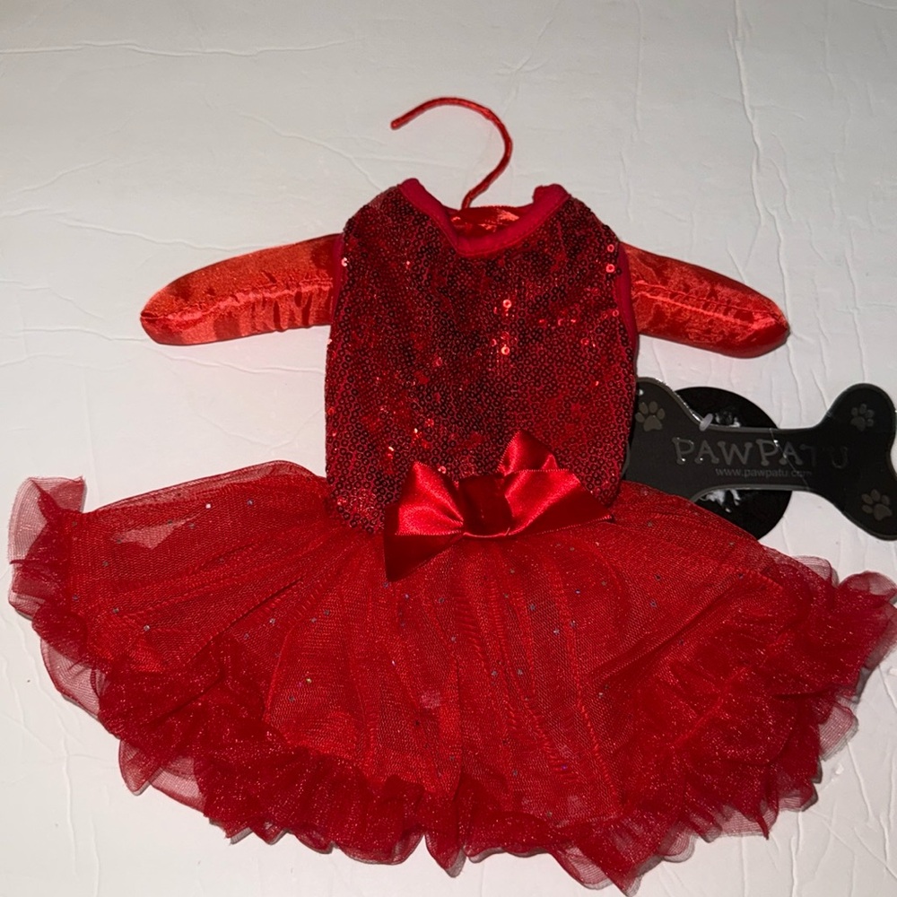 NWT Pawpatu Dog Pet Costume Ruffle Sequin Top Glitter Layered Dress Red Size XS